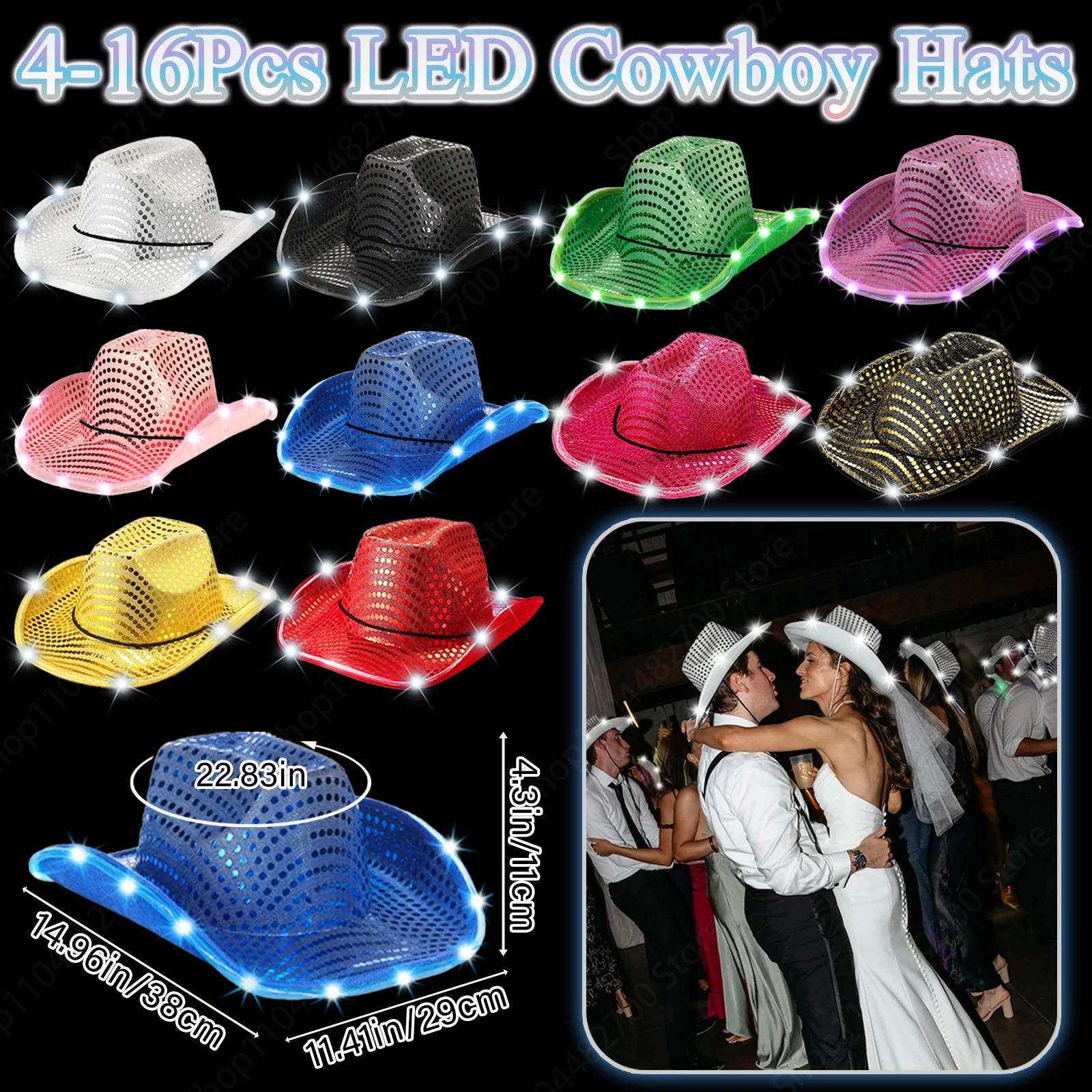 Party Hat Cone - 4/6/8/10/12/16 Stück LED Cowboyhüte im Großhandel