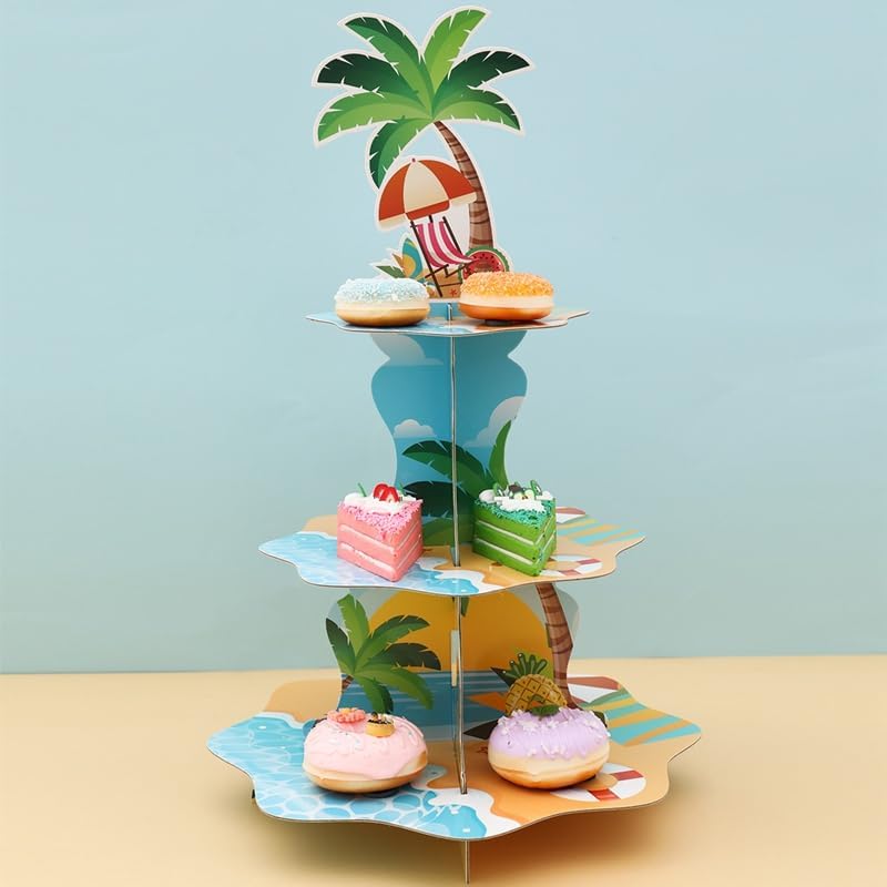 Cupcake Stand Tier - 3-stufiger hawaiianischer Strand-Cupcake-Ständer, Cupcake-Halter mit Hello