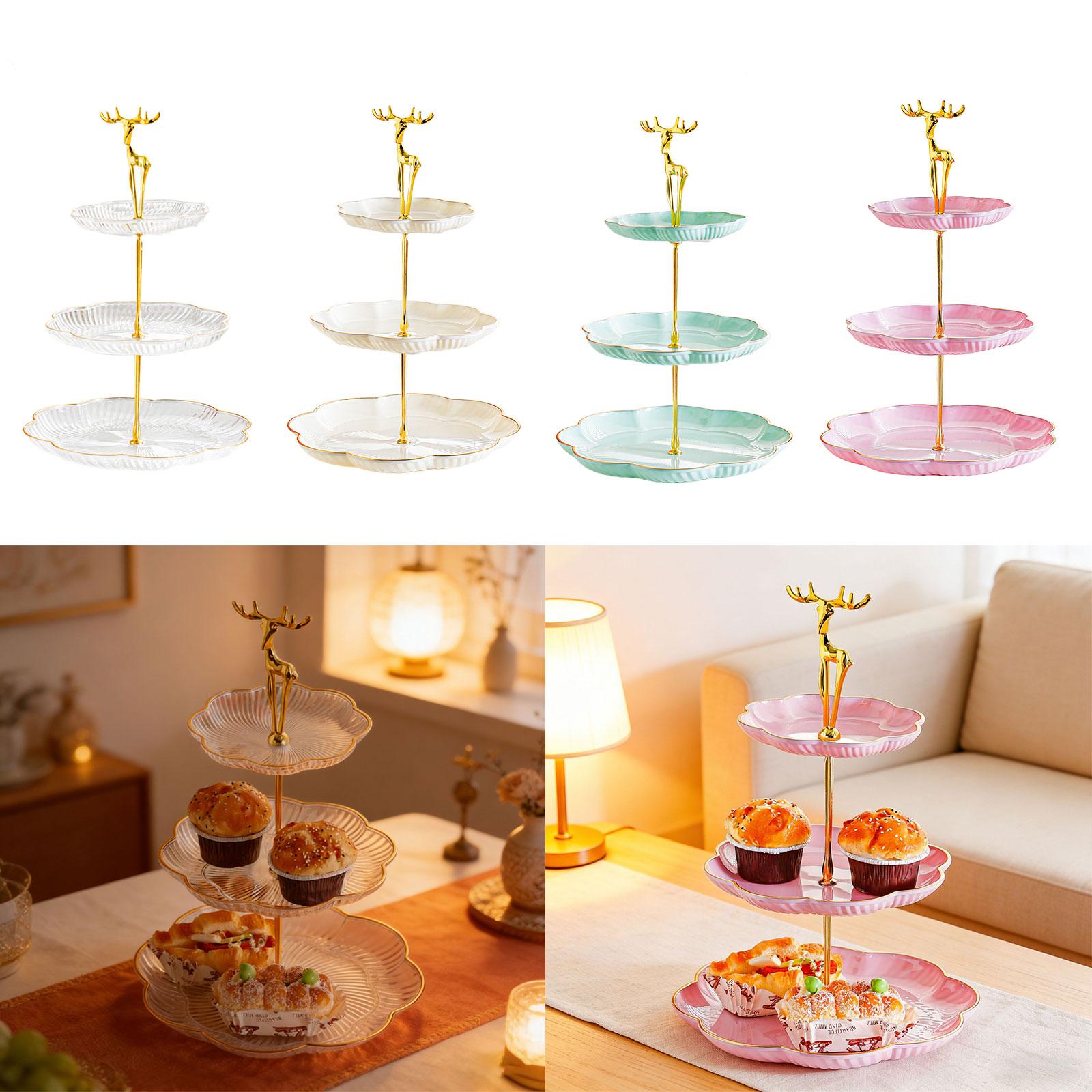 Cupcake Stand Tier - 3-stöckiger Cupcake-Ständer, Kekstablett mit Goldverzierung, Wiederverwendbarer